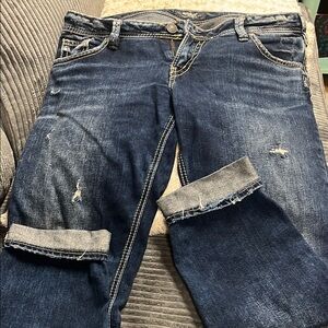 Silver Distressed Blue Denim Jeans